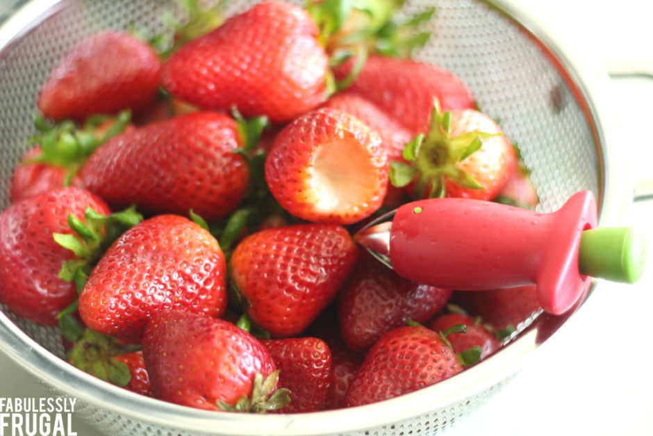 hulled strawberries for freezer jam