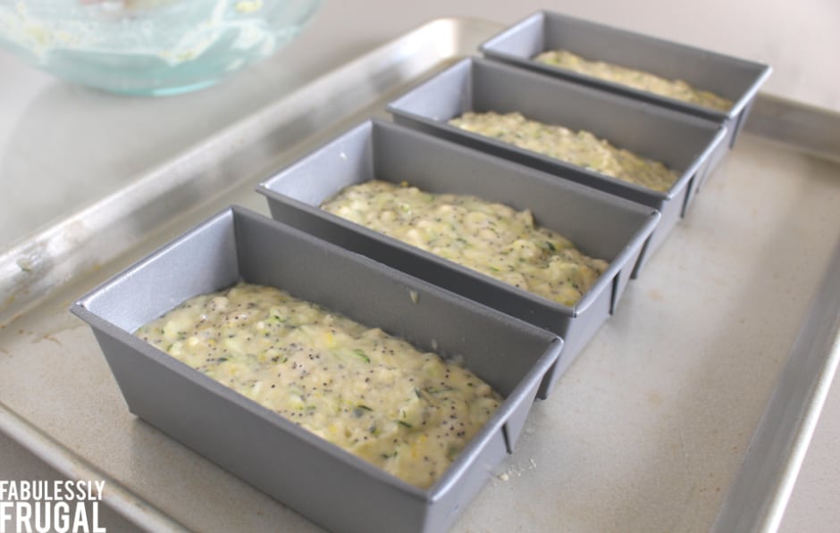 lemon poppy seed zucchini bread loaves in mini bread tins