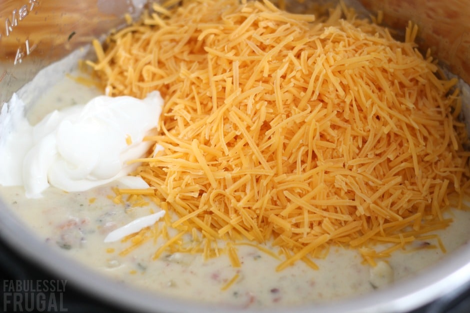 Adding cheese to the instant pot potato soup recipe