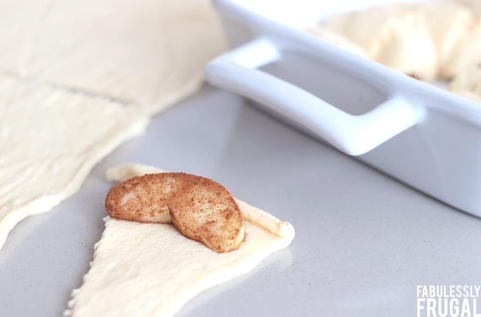 Rolling apple in crescent roll