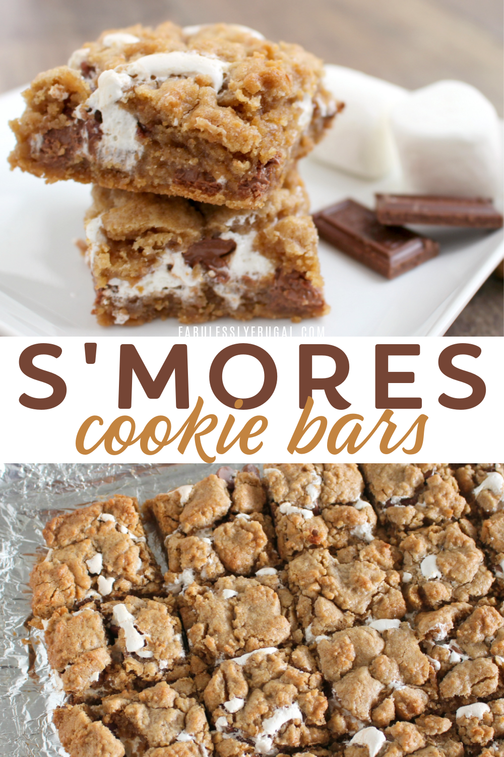 s'mores cookie bars with marshmallow