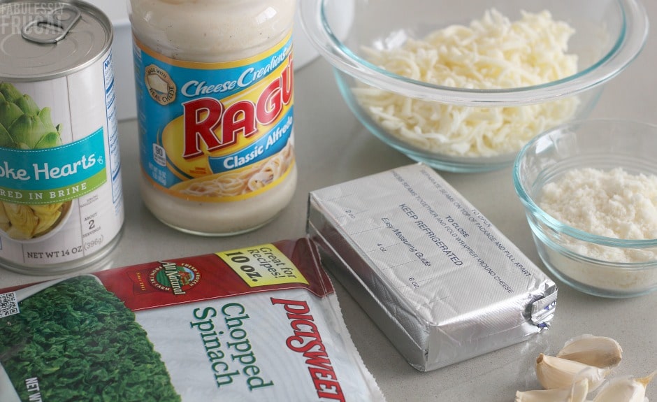 Ingredients for spinach artichoke dip 