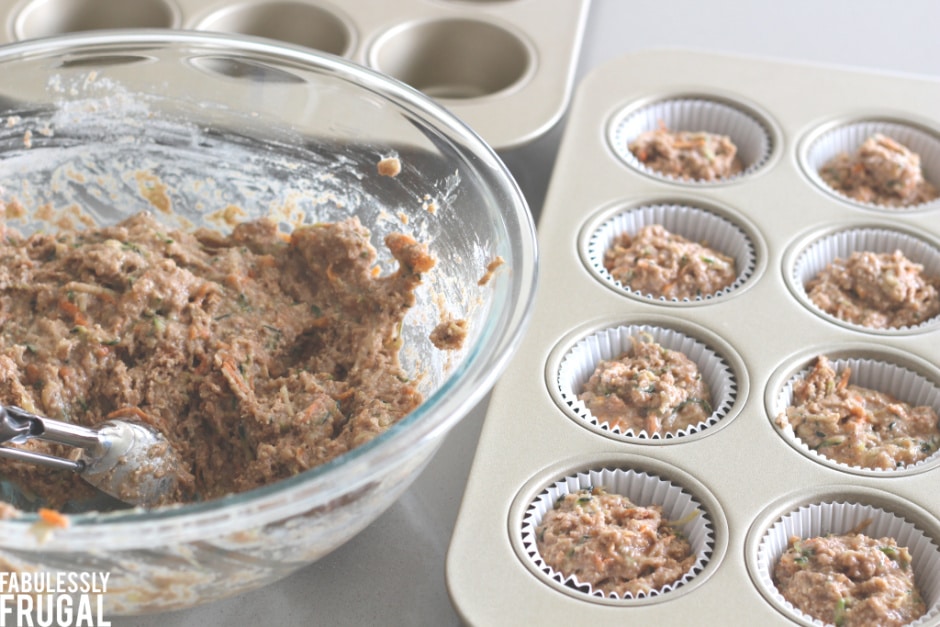 Zucchini muffins in the muffin pan