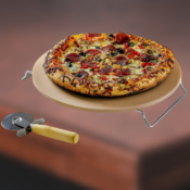 Ceramic Flat 13 Inch Pizza Stone Set with Crust Cutter Wheel & Metal Rack...
