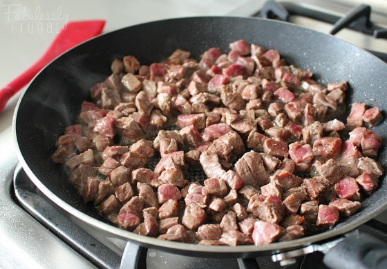 beef in skillet for chili