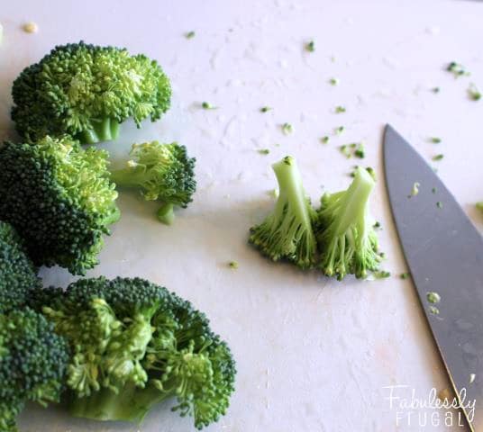 cutting fresh broccoli for crudites