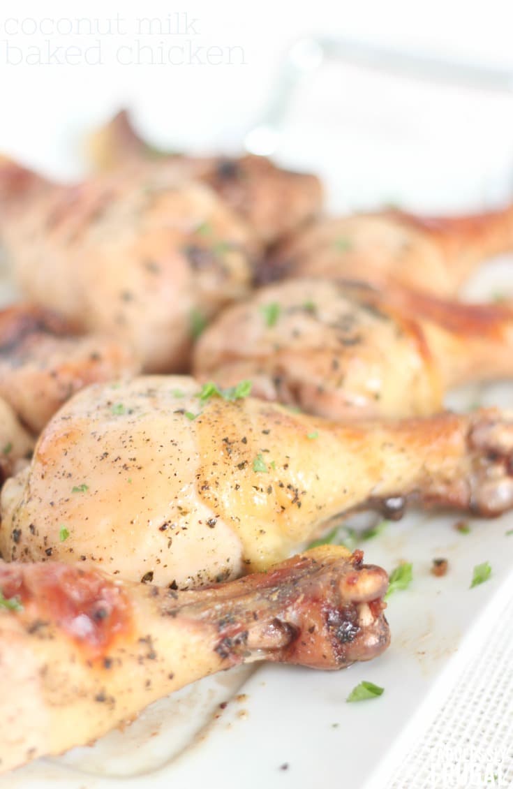 easy coconut milk baked chicken recipe for whole chicken, chicken drumsticks, or thighs