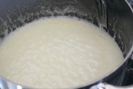 sugar syrup for sugared corn pops just starting to boil