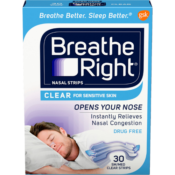 30-Count Breathe Right Clear Nasal Strips for Nasal Congestion Relief $3.84...
