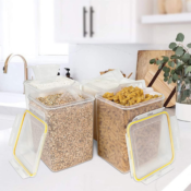 4-Piece Large Food Storage Containers with 4 Measuring Cups and 24 Labels...