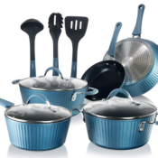 11-Piece Blue Nonstick Home Kitchen Ware Pots & Pan Set $70.90 Shipped...