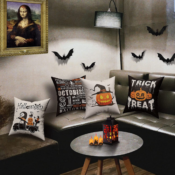 Set of 4 Happy Halloween Throw Pillow Covers with 4 Bonus Coasters $18.99...