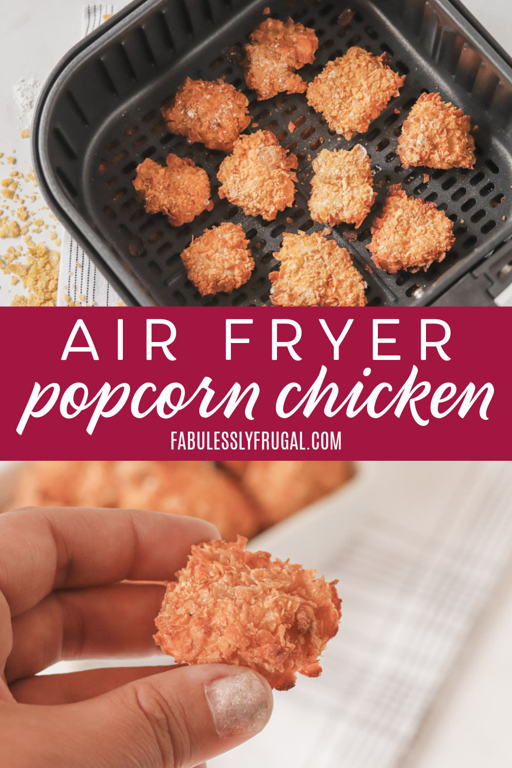 Popcorn chicken in the air fryer?! Yes, please! Quick, healthy, and tasty air fryer popcorn chicken will be your new family favorite meal!