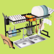 Over The Sink Dish Drying Rack with 6 Utility Hooks $30 After Code (Reg....