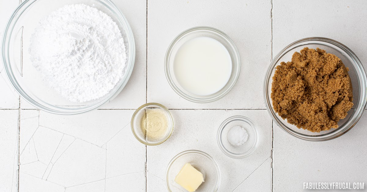 Ingredients for brown sugar icing