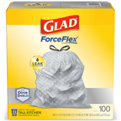 100 Count Glad ForceFlex 13 Gallon Drawstring Trash Bags $12 (Reg. $18)...