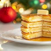 a stack of eggnog pancakes