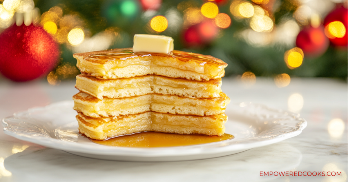 a stack of eggnog pancakes