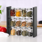 Rack Stand Holder with 12 Clear Glass Jar Bottles $29.99 Shipped Free (Reg....