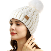 Women’s White Winter Ribbed Beanies $7.99 After Code (Reg $9.99)