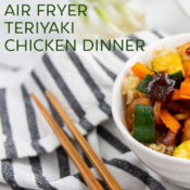 air fryer teriyaki chicken and veggies in a bowl