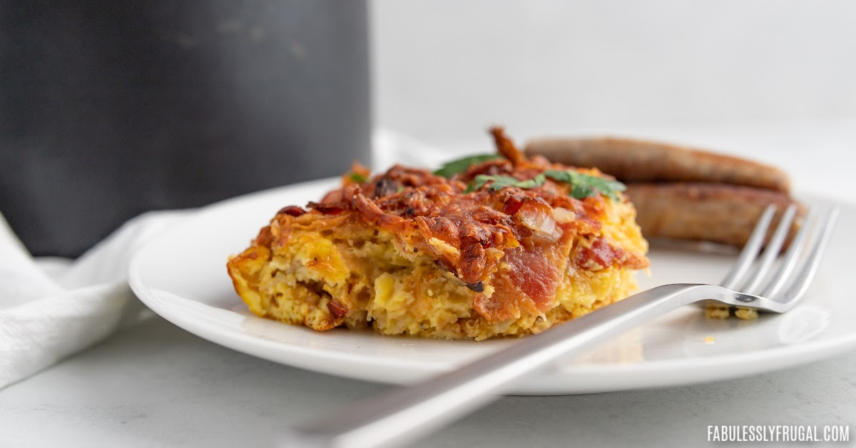 air fryer breakfast casserole made with toasted croissants