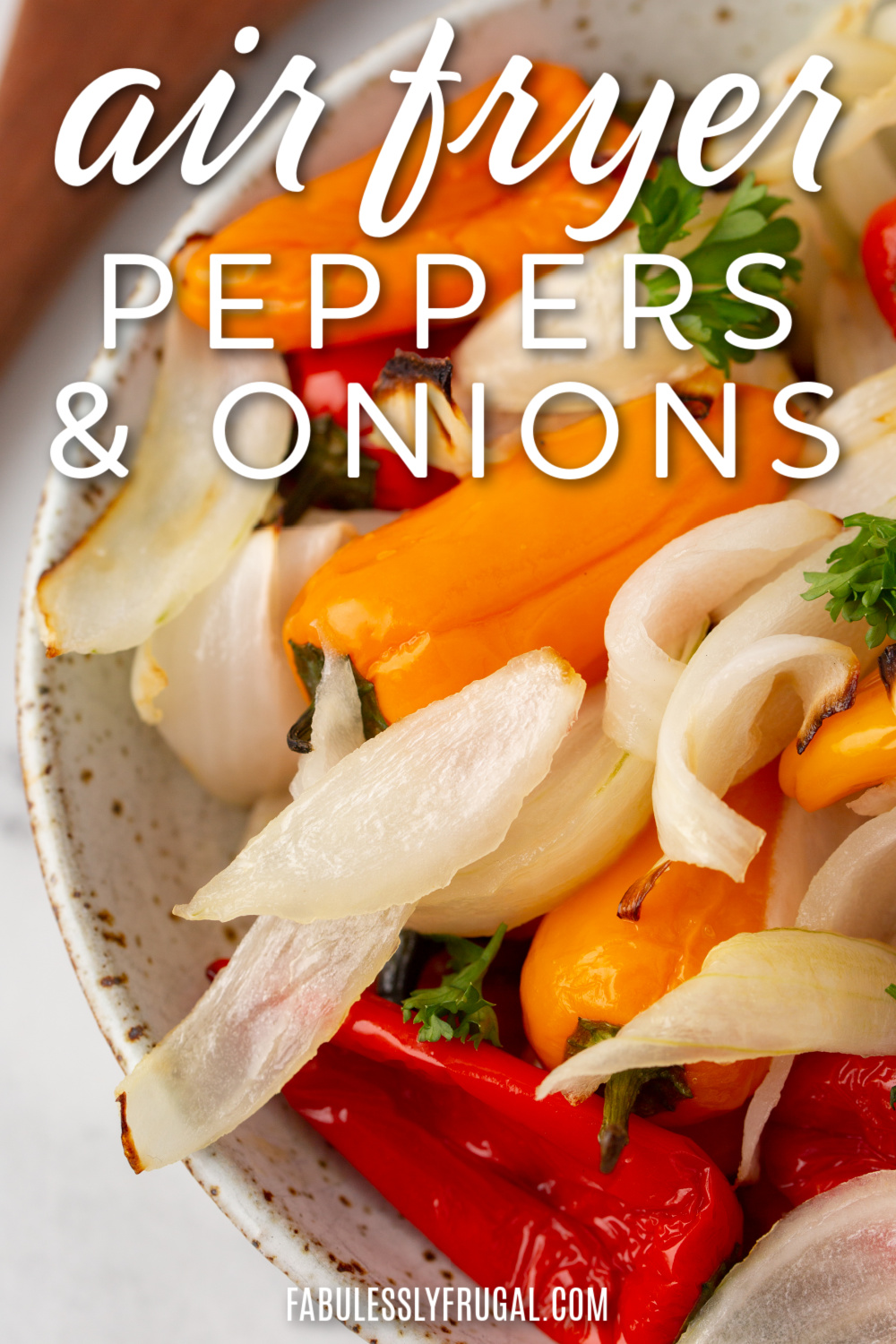 make a quick snack with air fryer peppers and onions