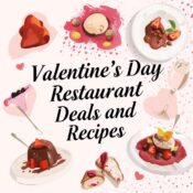text Valentine's Day Restaurant Deals and Recipes on valentine's day background
