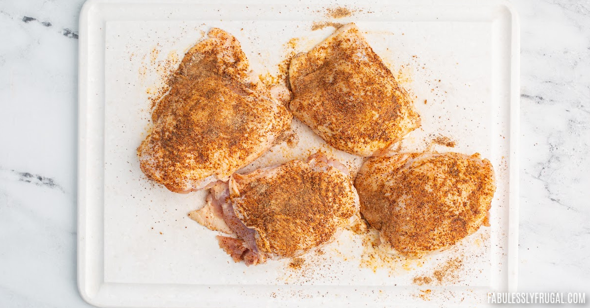 seasoned and spicy chicken thighs for chimichangas