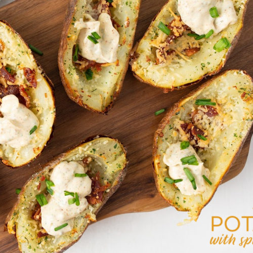 air fryer potato skins with spicy ranch dressing