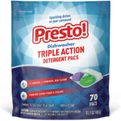 70-Count Presto! Triple Action Dishwasher Pacs, Fresh Scent as low as $10.40...
