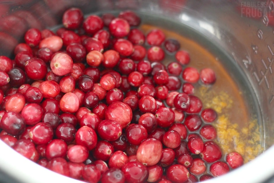 Cranberries washed and sitting in pot