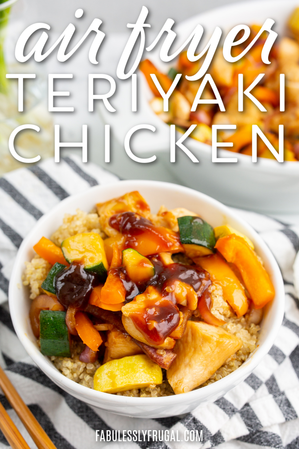 simple air fryer sheet pan teriyaki vegetable and chicken dinner