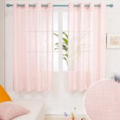 2 Panels Pink Grommet Faux Linen Semi Sheer Curtains $8.03 After Code (Reg....