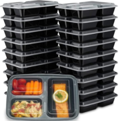 20 Pack EZ Prepa 32 oz. 3-Compartment Meal Prep Containers with Lids $16.99...