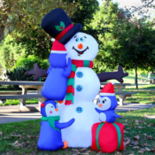 6FT Snowman Christmas Inflatables with Three Penguins $20 After Code (Reg....