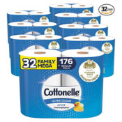 32 Rolls Cottonelle Ultra Clean Toilet Paper with Active CleaningRipples...