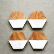 Set of 4 Marble & Natural Mango Wood Coasters $10.40 (Reg. $24.99) - FAB...