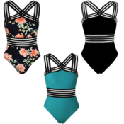 Women’s One Piece Swimwear Front Crossover Swimsuits $35.99 Shipped Free...