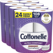 24 Family Mega Rolls Cottonelle Ultra Comfort Toilet Paper as low as $17.85...