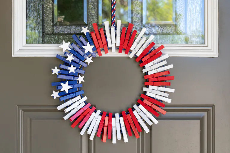 American flag colored clothespin wreath