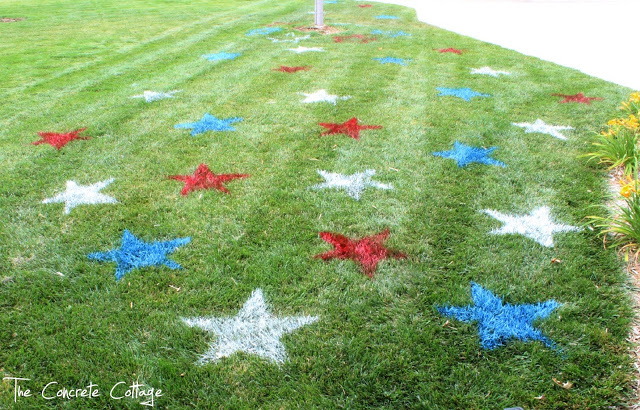 Lawn with red white and blue stars painted on it