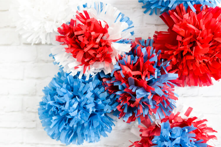 Red white and blue tissue paper made to look like fireworks