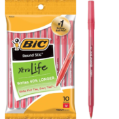 10-Count BIC Red Round Stic Xtra Life Ballpoint Pen, Medium Point as low...