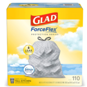 110-Count Glad ForceFlex Tall Kitchen Drawstring Trash Bags, 13 Gal, Fresh...