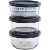 3-Pack Anchor Hocking Round Glass Food Storage Containers with Blue Lid...