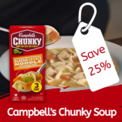 Save 25% on FOUR 3-Count Campbell's Chunky Soup as low as $1.72/Can After...