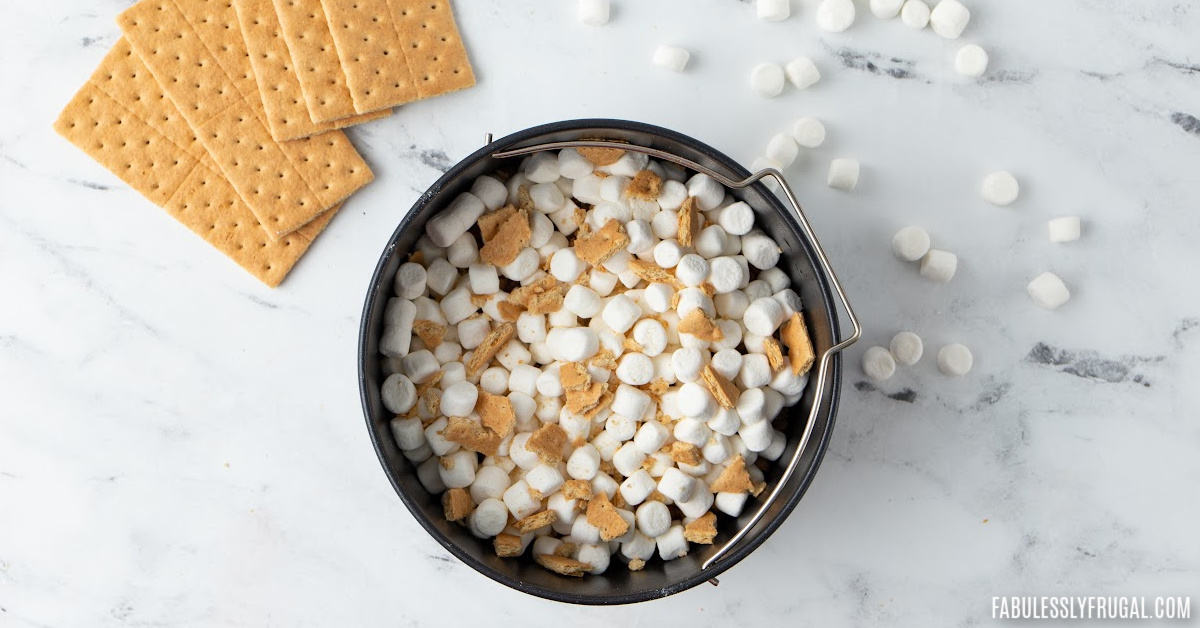 graham cracker, marshmallow, and peanut butter cup dip in the air fryer