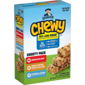 58-Count Quaker Chewy Lower Sugar Granola Bars, 3 Flavor Variety Pack as...