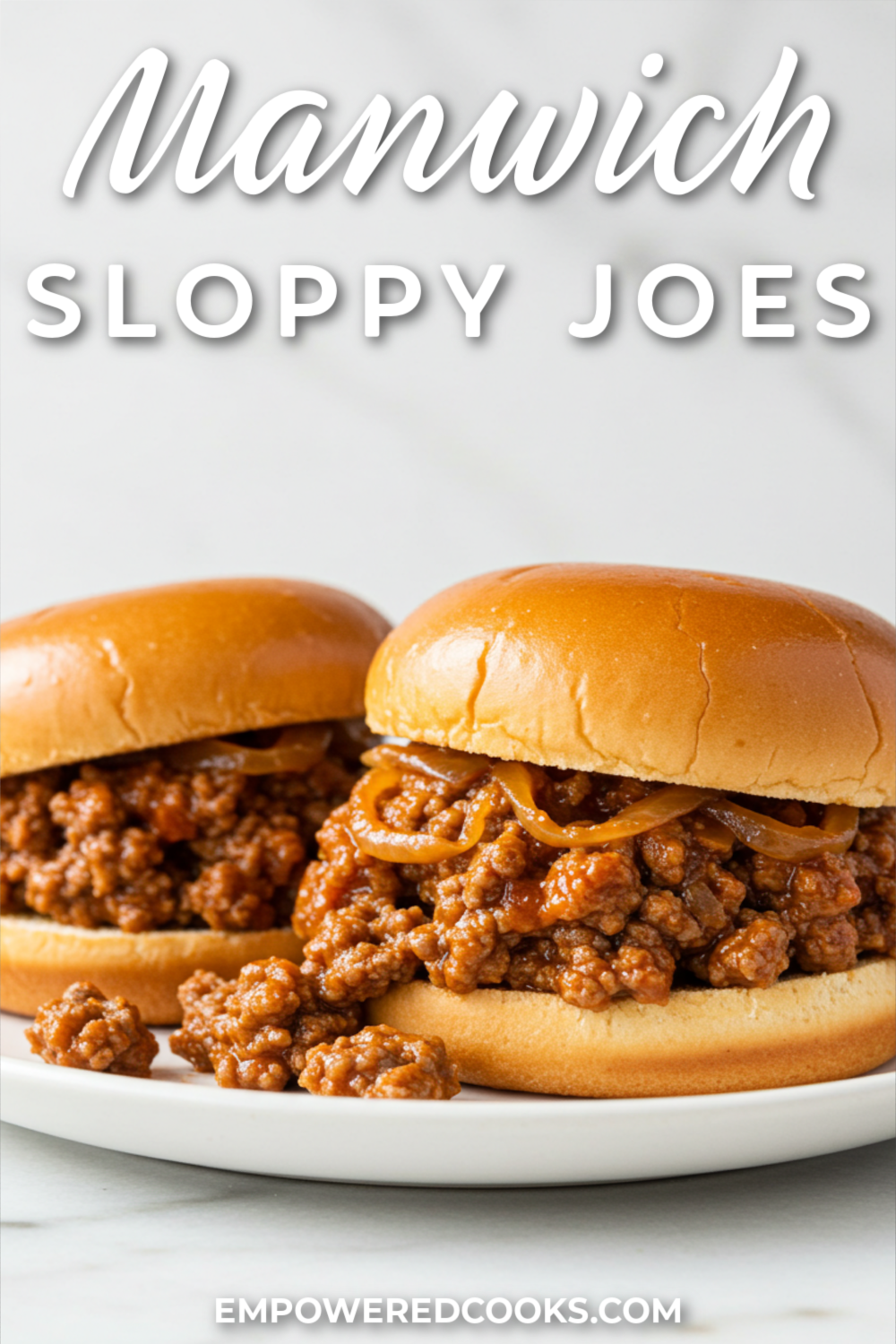 Sloppy joes on buns with caramelized onions